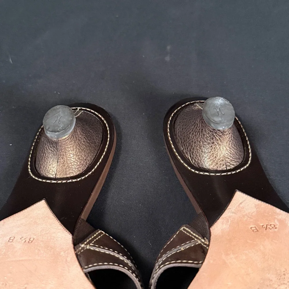 Cole Haan Brown Leather Studded Kitten Heel Slide Sandals D17471 Womens 8.5B